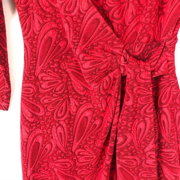 London Times Red Lace Dress Bodycon Cocktail Sheath 3/4 Sleeve Size 4 Petite - Picture 5 of 9